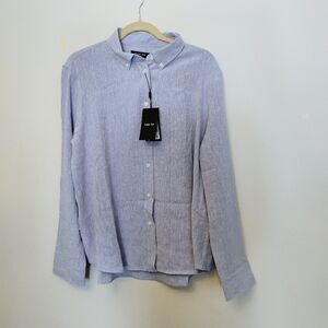 Massimo Dutti Light Blue Button-Down Linen Shirt
